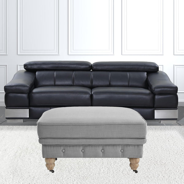 Homeroots 25" Light Gray Linen And Natural Rolling Tufted Cocktail Ottoman Light Grey,Linen  490646