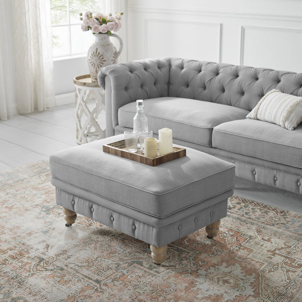 Homeroots 25" Light Gray Linen And Natural Rolling Tufted Cocktail Ottoman Light Grey,Linen  490646