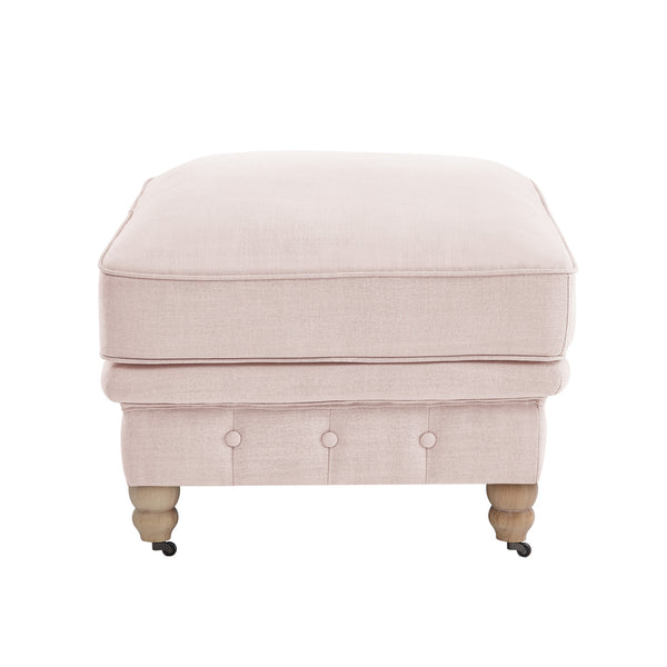 Homeroots 25" Pink Linen And Natural Rolling Tufted Cocktail Ottoman Pink,Linen  490648