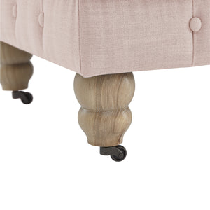 Homeroots 25" Pink Linen And Natural Rolling Tufted Cocktail Ottoman Pink,Linen  490648