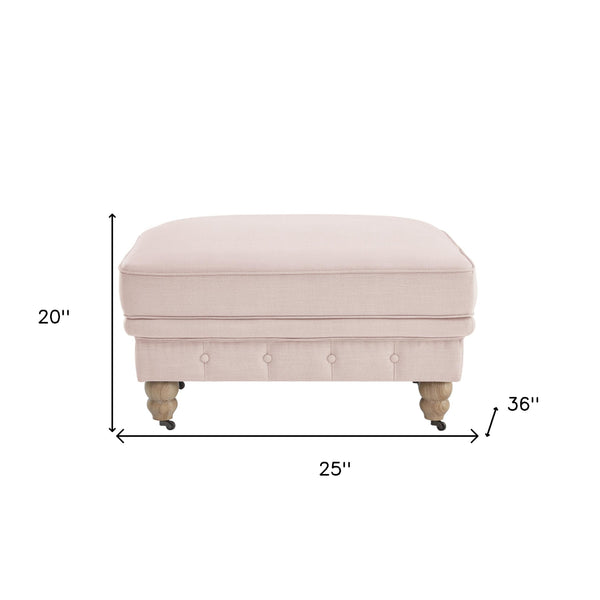 Homeroots 25" Pink Linen And Natural Rolling Tufted Cocktail Ottoman Pink,Linen  490648