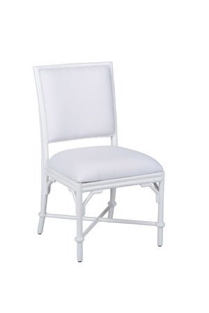 Wildwood Ella Handcrafted White Rattan Side Chair With Off-White Muslin Cushion, Geometric Open-Back Design 490654