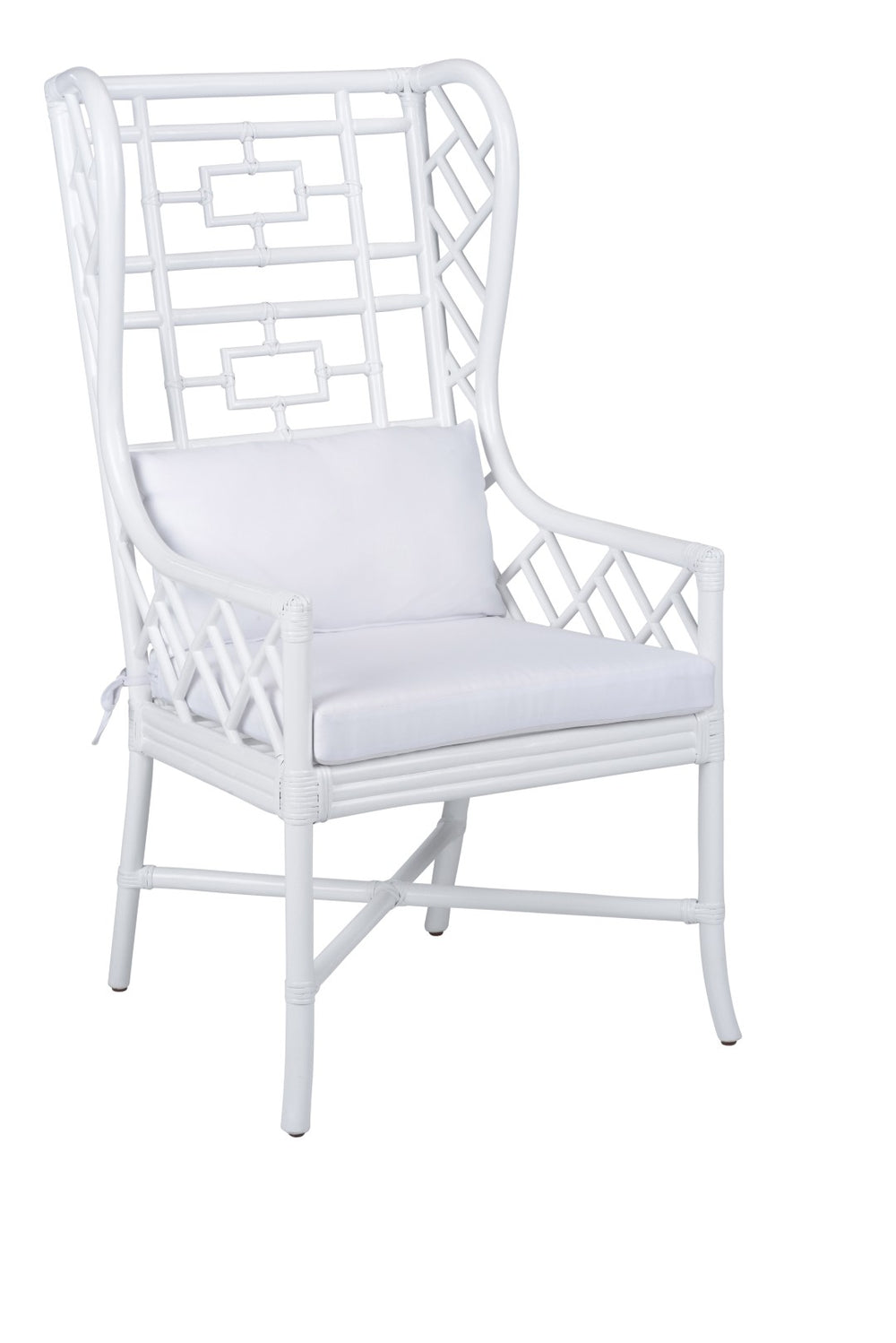 Wildwood Gwyneth Sculptural Wing Chair In Pure White High-Gloss Rattan With Off-White Muslin Cushion Comfort 490656