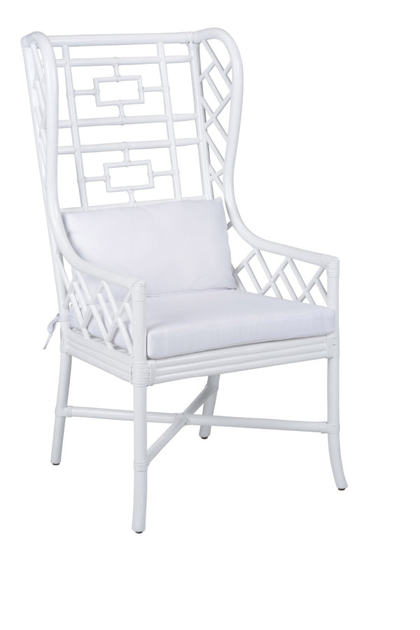 Wildwood Gwyneth Sculptural Wing Chair In Pure White High-Gloss Rattan With Off-White Muslin Cushion Comfort 490656