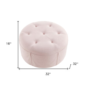 Homeroots 32" Light Pink Linen Tufted Round Cocktail Ottoman Light Pink  490657