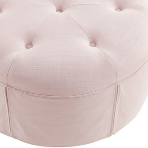 Homeroots 32" Light Pink Linen Tufted Round Cocktail Ottoman Light Pink  490657