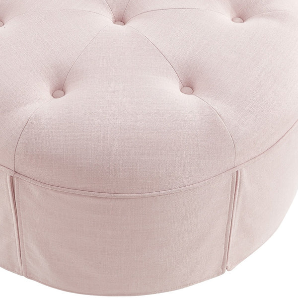 Homeroots 32" Light Pink Linen Tufted Round Cocktail Ottoman Light Pink  490657