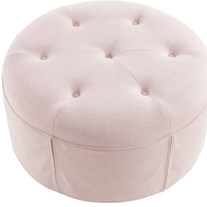 Homeroots 32" Light Pink Linen Tufted Round Cocktail Ottoman Light Pink  490657