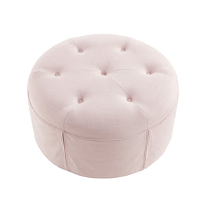 Homeroots 32" Light Pink Linen Tufted Round Cocktail Ottoman Light Pink  490657