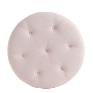 Homeroots 32" Light Pink Linen Tufted Round Cocktail Ottoman Light Pink  490657