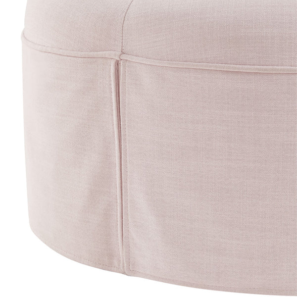 Homeroots 32" Light Pink Linen Tufted Round Cocktail Ottoman Light Pink  490657