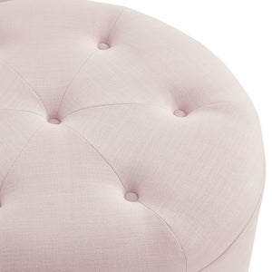 Homeroots 32" Light Pink Linen Tufted Round Cocktail Ottoman Light Pink  490657