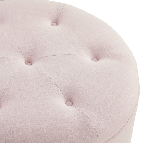 Homeroots 32" Light Pink Linen Tufted Round Cocktail Ottoman Light Pink  490657