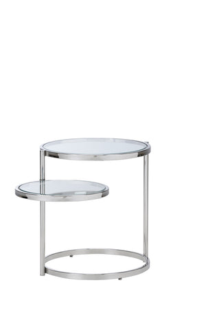 Wildwood Nickel Polished Shelfie Table With Adjustable Tempered Glass Shelf, Sleek Stainless Frame 22.5"H 490658