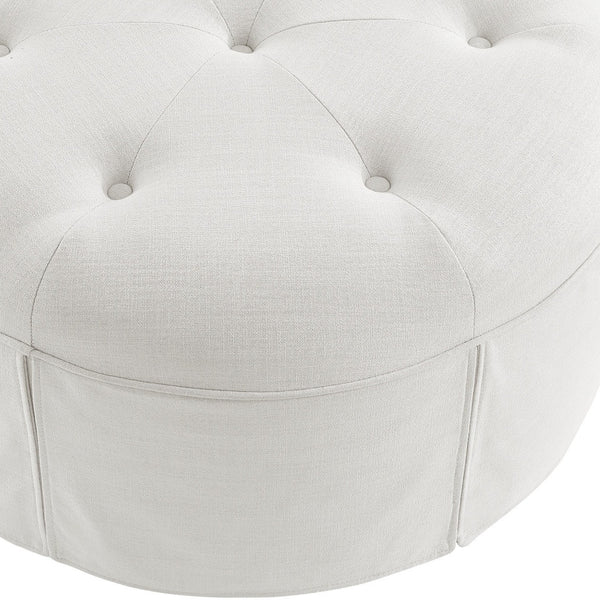 Homeroots 32" White Linen Tufted Round Cocktail Ottoman Pure White  490658