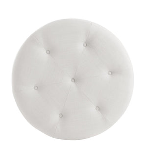Homeroots 32" White Linen Tufted Round Cocktail Ottoman Pure White  490658