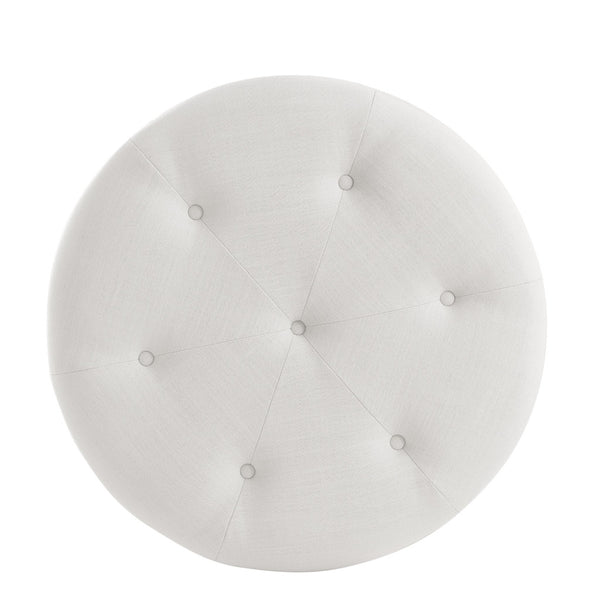 Homeroots 32" White Linen Tufted Round Cocktail Ottoman Pure White  490658