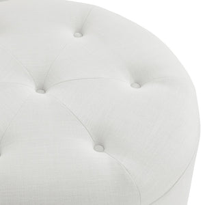 Homeroots 32" White Linen Tufted Round Cocktail Ottoman Pure White  490658
