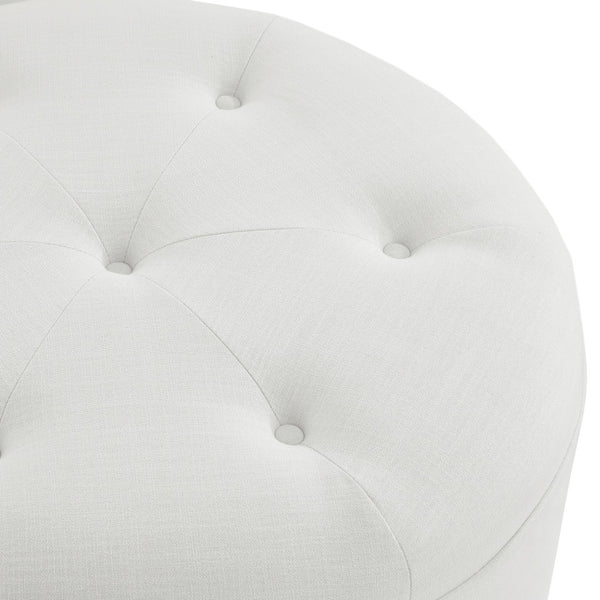 Homeroots 32" White Linen Tufted Round Cocktail Ottoman Pure White  490658
