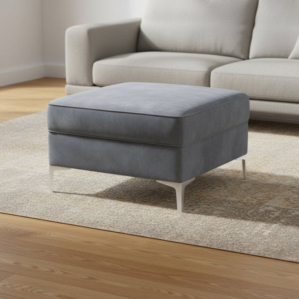 HomeRoots 30" Velvet Ottoman with Silver Frame - Stylish Storage and Extra Seating for Modern Living Spaces Grey 490668