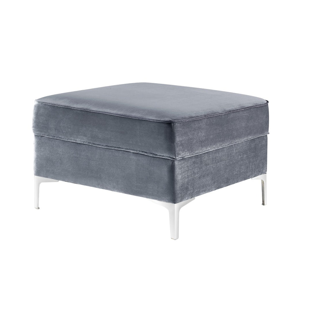 HomeRoots 30" Velvet Ottoman with Silver Frame - Stylish Storage and Extra Seating for Modern Living Spaces Grey 490668