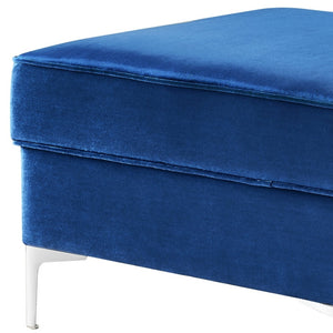 Homeroots 30" Navy Blue Velvet And Silver Storage Navy  490669
