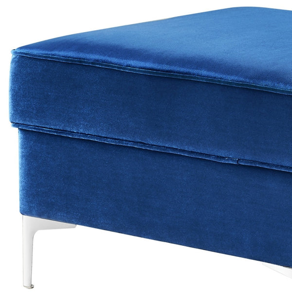Homeroots 30" Navy Blue Velvet And Silver Storage Navy  490669