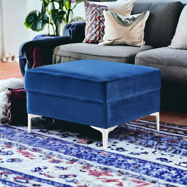 Homeroots 30" Navy Blue Velvet And Silver Storage Navy  490669