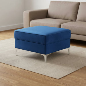 HomeRoots 30" Velvet Ottoman with Silver Frame - Stylish Storage and Extra Seating for Modern Living Spaces Navy 490669