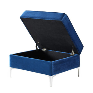 Homeroots 30" Navy Blue Velvet And Silver Storage Navy  490669