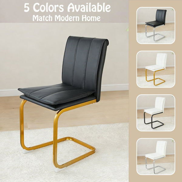 English Elm Modern Pu Leather Cantilever Dining Chairs Set of 4 with Steel Arc Frame for Kitchen Black+Gold W5123P454213