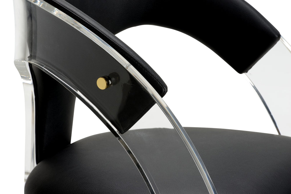 Wildwood After Clear Acrylic Bar Stool With Black Faux Leather Seat, Polished Brass Footrest & Curved Ergonomic Design 490670