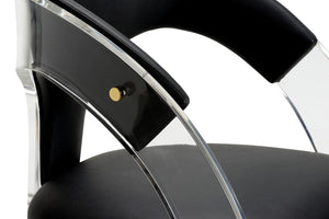 Wildwood After Clear Acrylic Bar Stool With Black Faux Leather Seat, Polished Brass Footrest & Curved Ergonomic Design 490670