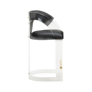 Wildwood After Clear Acrylic Bar Stool With Black Faux Leather Seat, Polished Brass Footrest & Curved Ergonomic Design 490670