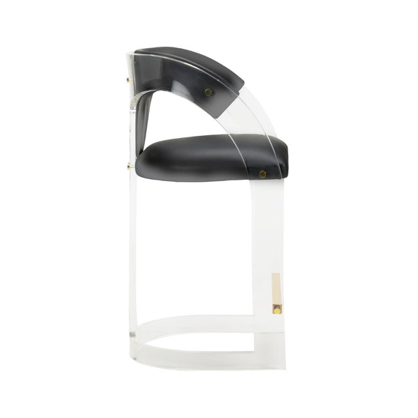 Wildwood After Clear Acrylic Bar Stool With Black Faux Leather Seat, Polished Brass Footrest & Curved Ergonomic Design 490670