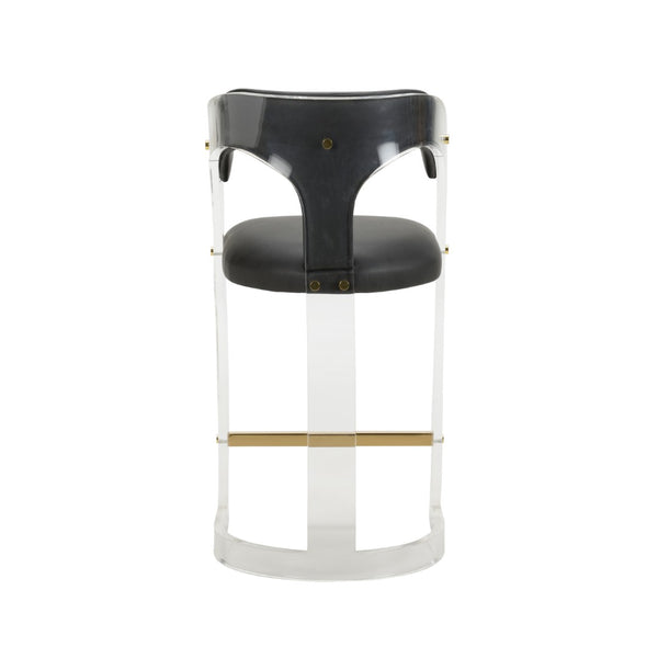 Wildwood After Clear Acrylic Bar Stool With Black Faux Leather Seat, Polished Brass Footrest & Curved Ergonomic Design 490670