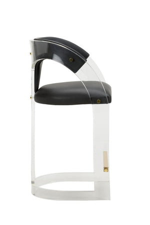 Wildwood After Clear Acrylic Bar Stool With Black Faux Leather Seat, Polished Brass Footrest & Curved Ergonomic Design 490670