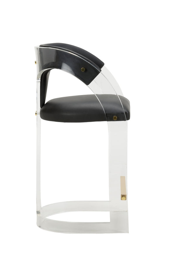 Wildwood After Clear Acrylic Bar Stool With Black Faux Leather Seat, Polished Brass Footrest & Curved Ergonomic Design 490670