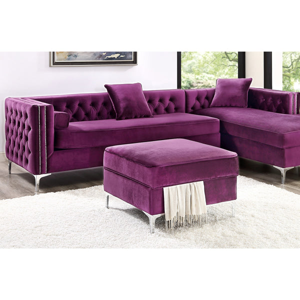 Homeroots 30" Purple Velvet And Silver Storage Purple  490670