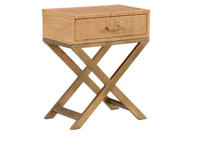 Wildwood Vieux Carre End Table With Woven Cane Body, Tempered Glass Top, Felt-Lined Drawer & Coastal Style 490671