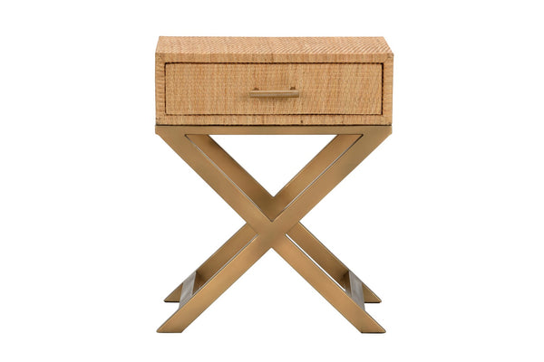 Wildwood Vieux Carre End Table With Woven Cane Body, Tempered Glass Top, Felt-Lined Drawer & Coastal Style 490671