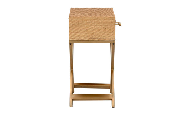 Wildwood Vieux Carre End Table With Woven Cane Body, Tempered Glass Top, Felt-Lined Drawer & Coastal Style 490671