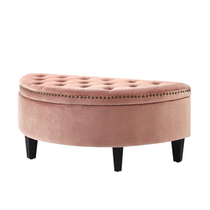 HomeRoots 44" Half-Moon Tufted Ottoman with Hidden Storage - Elegant Seating Solution for Any Living Space Blush, Velvet Velvet 490671