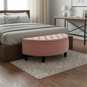 HomeRoots 44" Half-Moon Tufted Ottoman with Hidden Storage - Elegant Seating Solution for Any Living Space Blush, Velvet Velvet 490671