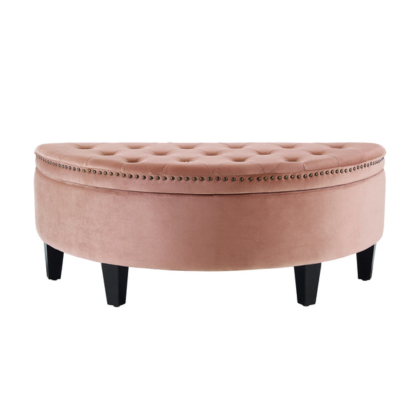 Homeroots 44" Blush Velvet And Black Tufted Half Circle Storage Blush,Velvet  490671