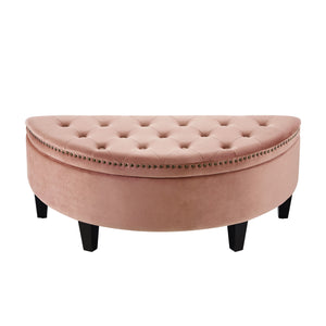 Homeroots 44" Blush Velvet And Black Tufted Half Circle Storage Blush,Velvet  490671
