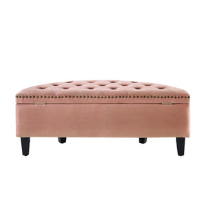 Homeroots 44" Blush Velvet And Black Tufted Half Circle Storage Blush,Velvet  490671