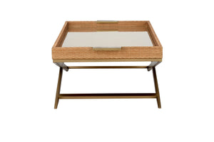 Wildwood Vieux Woven Cane Tray Coffee Table With Tempered Glass Top, Natural Finish For Coastal Homes 490673