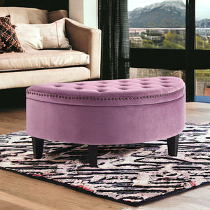 Homeroots 44" Mauve Velvet And Black Tufted Half Circle Storage Mauve,Velvet  490673