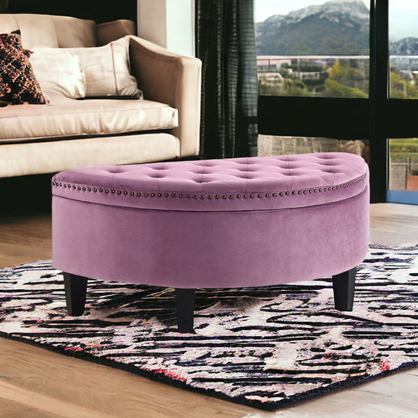 Homeroots 44" Mauve Velvet And Black Tufted Half Circle Storage Mauve,Velvet  490673